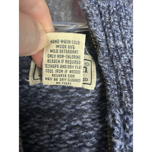 L.L. Bean Lambs Wool Full Zip Knit Cardigan Sweater Jacket Blue Preppy Sz XL - Picture 7 of 7